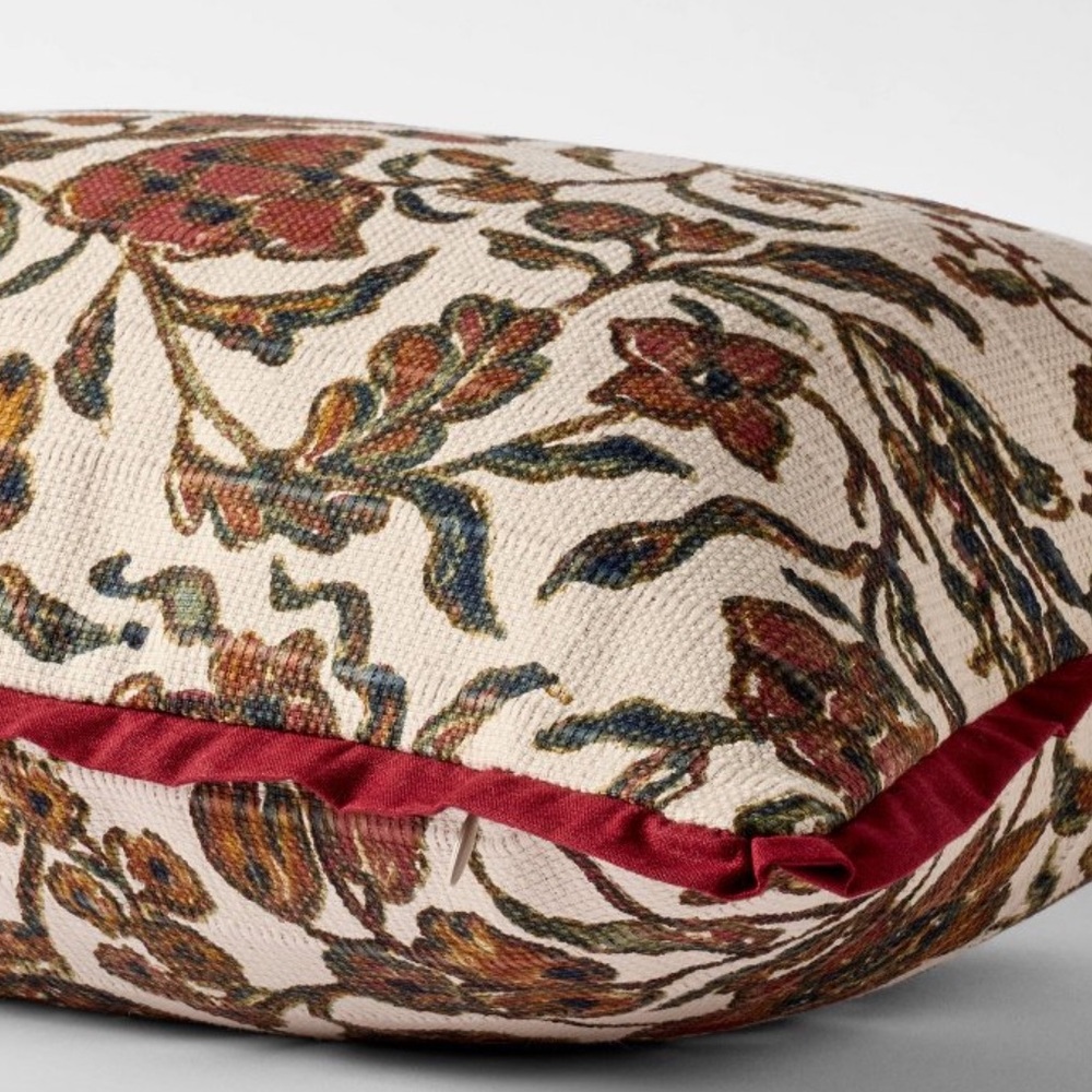 STUDIO MCGEE NET Jacobean floral throw pillow -burgundy/cream -14x24 - Picture 3 of 7